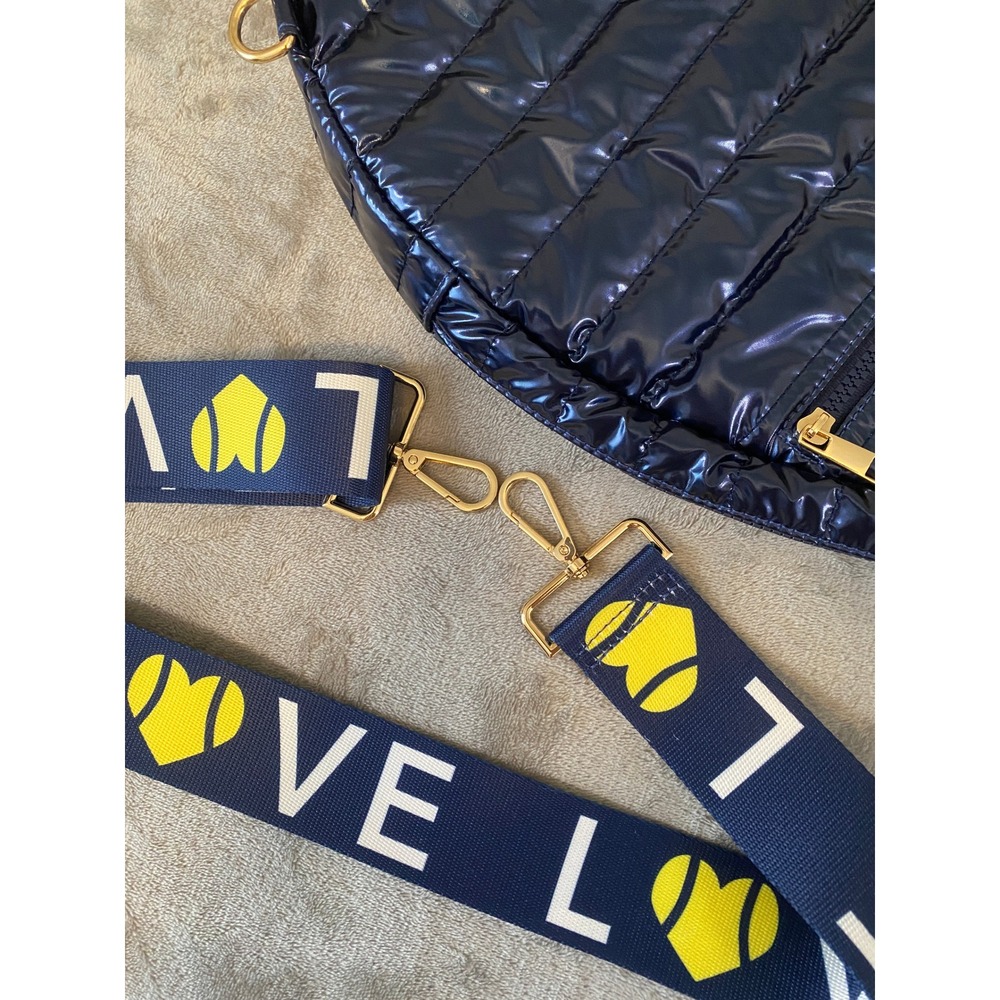 Ah-Dorned Tennis Racket Bag Navy Blue Quilted Puffer Sling LOVE Strap Pockets - Picture 10 of 10
